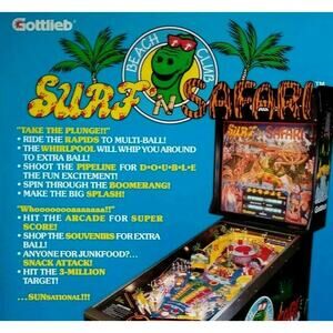 Surf N Safari Pinball FLYER 1991 Original Unused Artwork Theme Park Waterpark